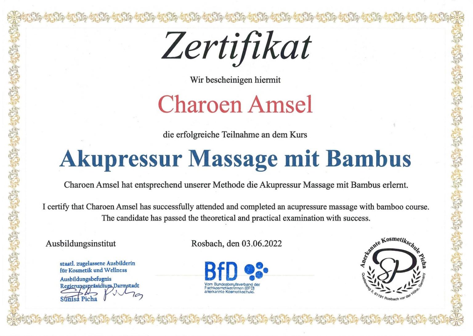 Thai Bambus Massage Zertifikat